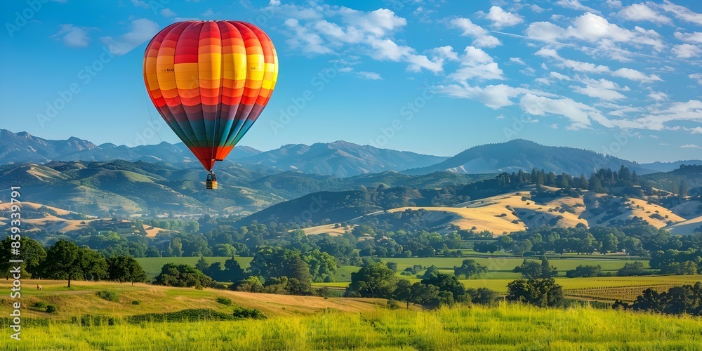 Fototapeta premium Promotional banner for Napa Valley hot air balloon ride in California USA. Concept Hot Air Balloon Rides, Napa Valley, California, USA, Adventure, Scenic Views