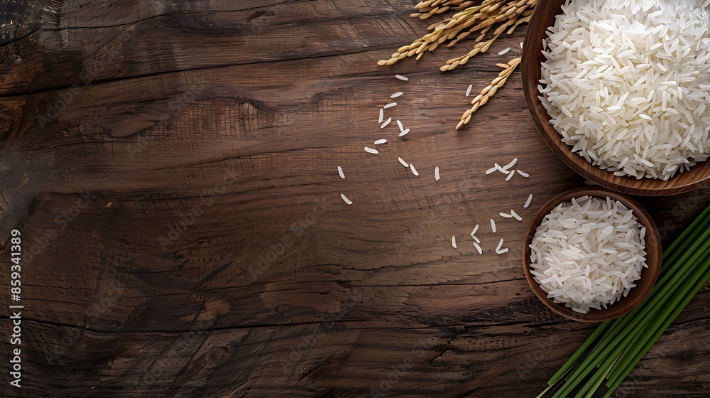 Rice with wood grain background : Generative AI Rice with wood grain background : Generative AI