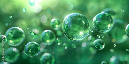 Wallpaper Mural Aesthetic 3D visualization of floating spheres with a gradient from emerald green to forest green, creating a fresh and natural atmosphere Torontodigital.ca