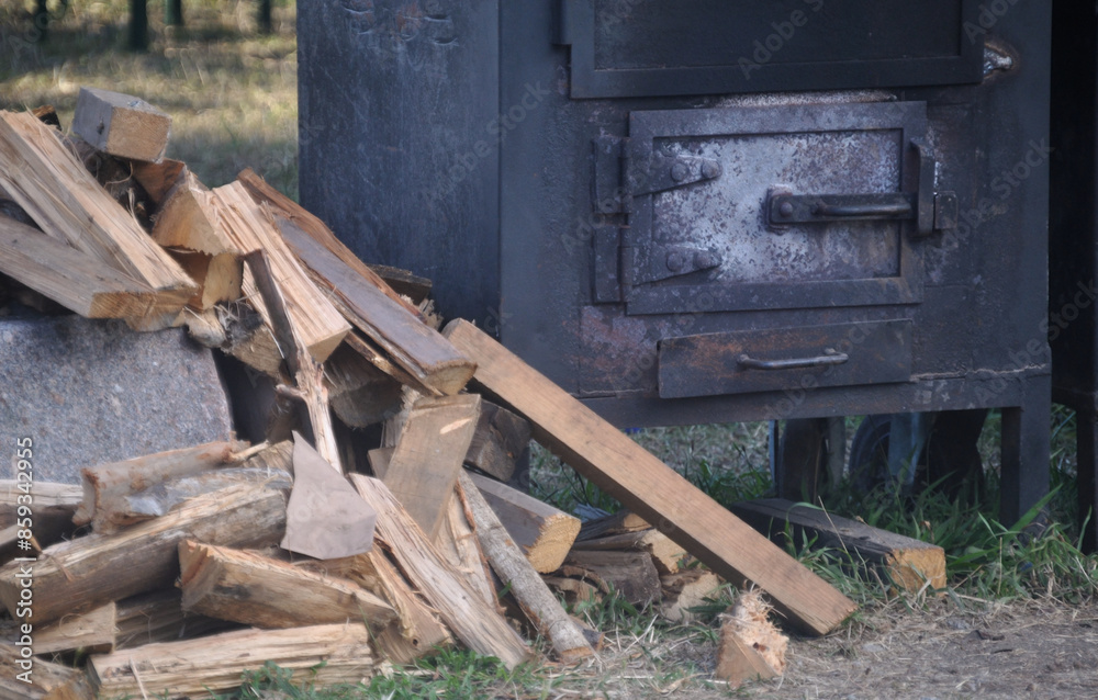 Ancient, medieval wood oven, with wood on the side ready for you to start cooking Ancient, medieval wood oven, with wood on the side ready for you to start cooking