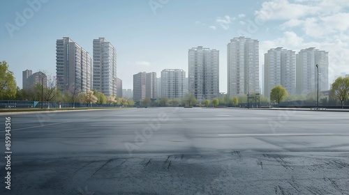 Empty asphalt road and modern commercial buildings in BeijingChina : Generative AI photo