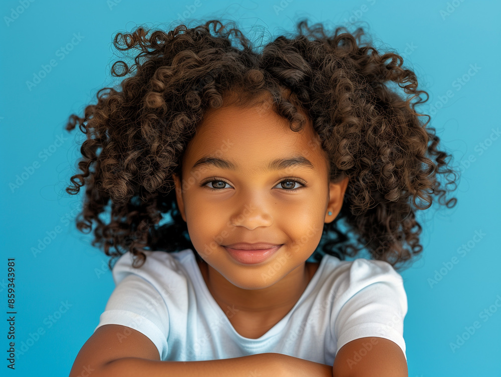 Smiling Little Girl on Blue Background: Back to School Smiling Little Girl on Blue Background: Back to School