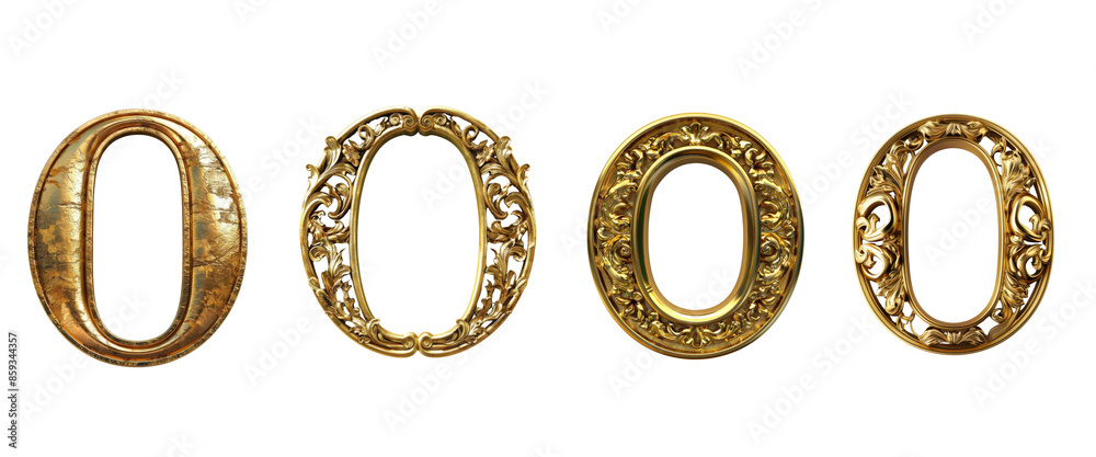 Set of 3D capital letter O in gold, ideal for typography and branding.