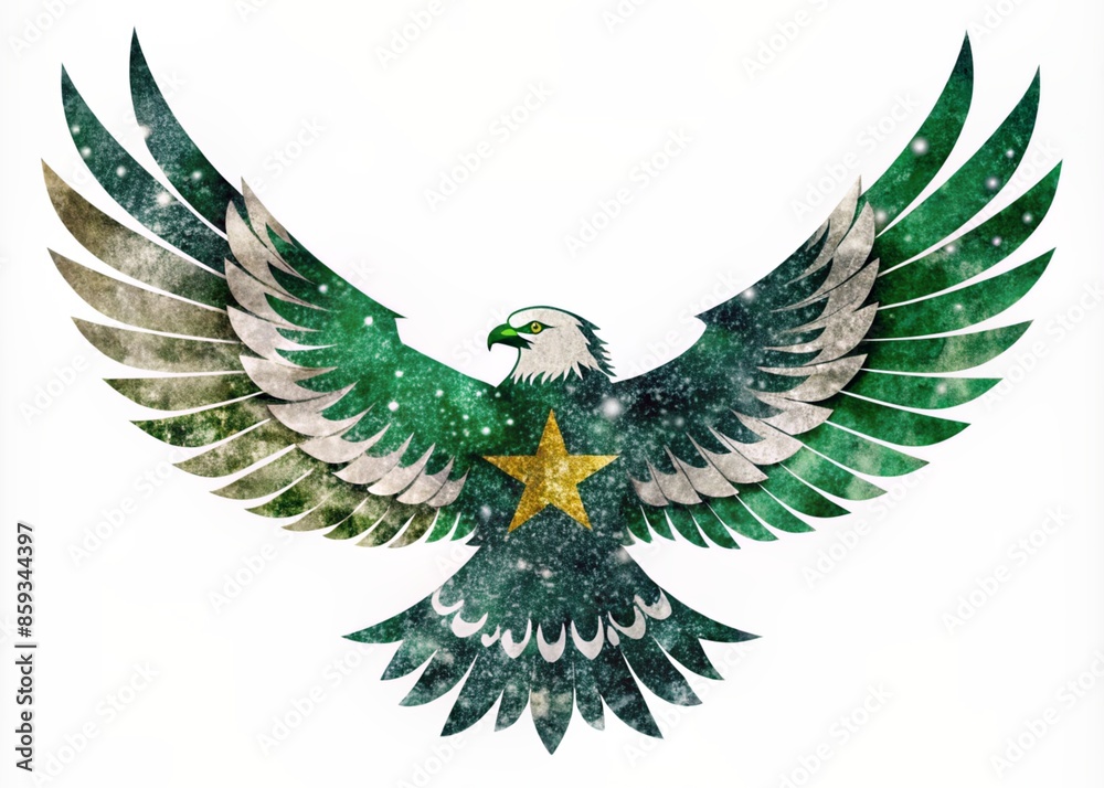 Fototapeta premium Patriotic Eagle with Wings Spread: Pakistani Flag Filled Silhouette