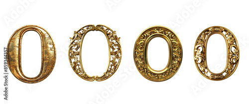 Set of 3D capital letter O in gold, ideal for typography and branding.