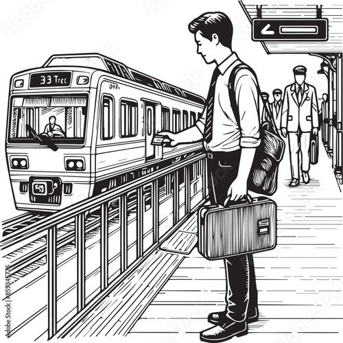 a man buying a transportation ticket