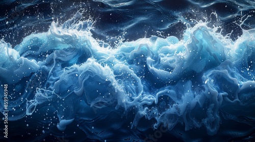 This image captures dynamic ocean waves with frothy white water splashes, highlighting the powerful movement and energy of the sea with a touch of artistic flair. © svastix