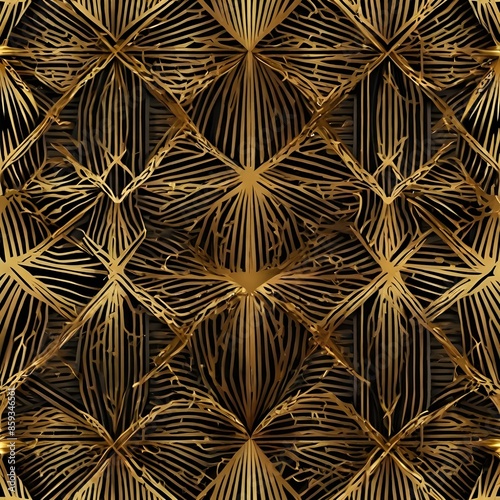 Abstract geometric pattern with stripes, lines. Seamless vector background. Gold and black ornament. Generative AI 