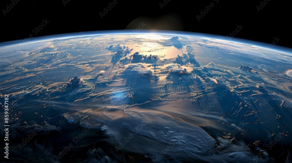 Obraz premium Earth From Space With Clouds And Golden Sunlight