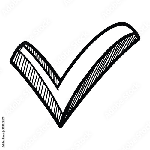 Hand-Drawn Check Mark Symbol in Black Ink