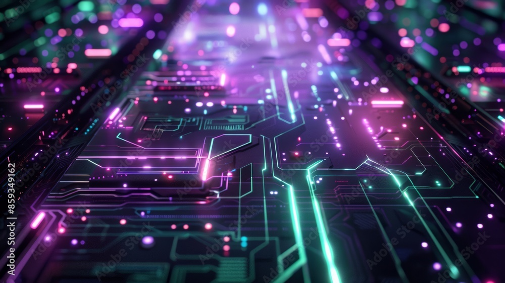 Abstract Circuit Board with Neon Lights
