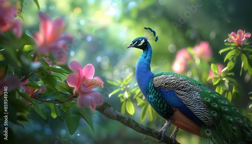 Peacock in a Lush Garden