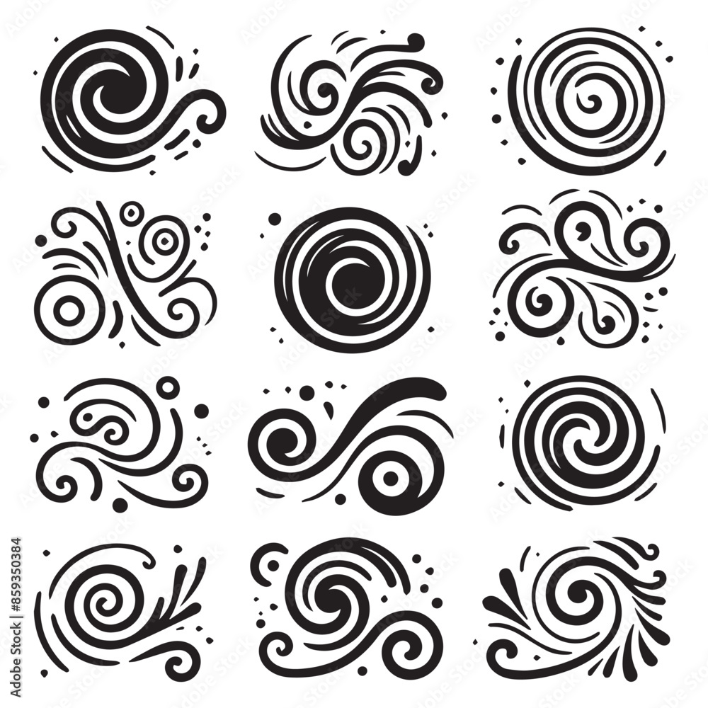 Obraz premium Hand-Drawn Swirls on Clean White Background, Variety of Shapes and Sizes