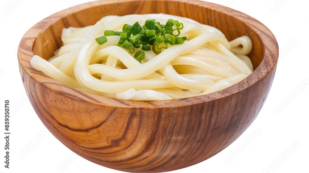 close up udon noodle in wood bowl isolated on white background with clipping path : Generative AI close up udon noodle in wood bowl isolated on white background with clipping path : Generative AI