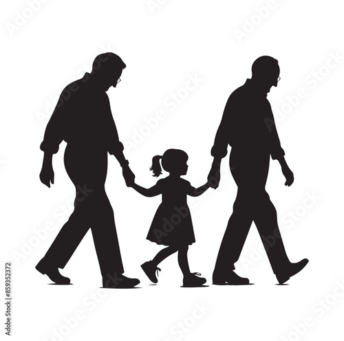 grandparents walking with granddaughter vector silhouette Illustration 