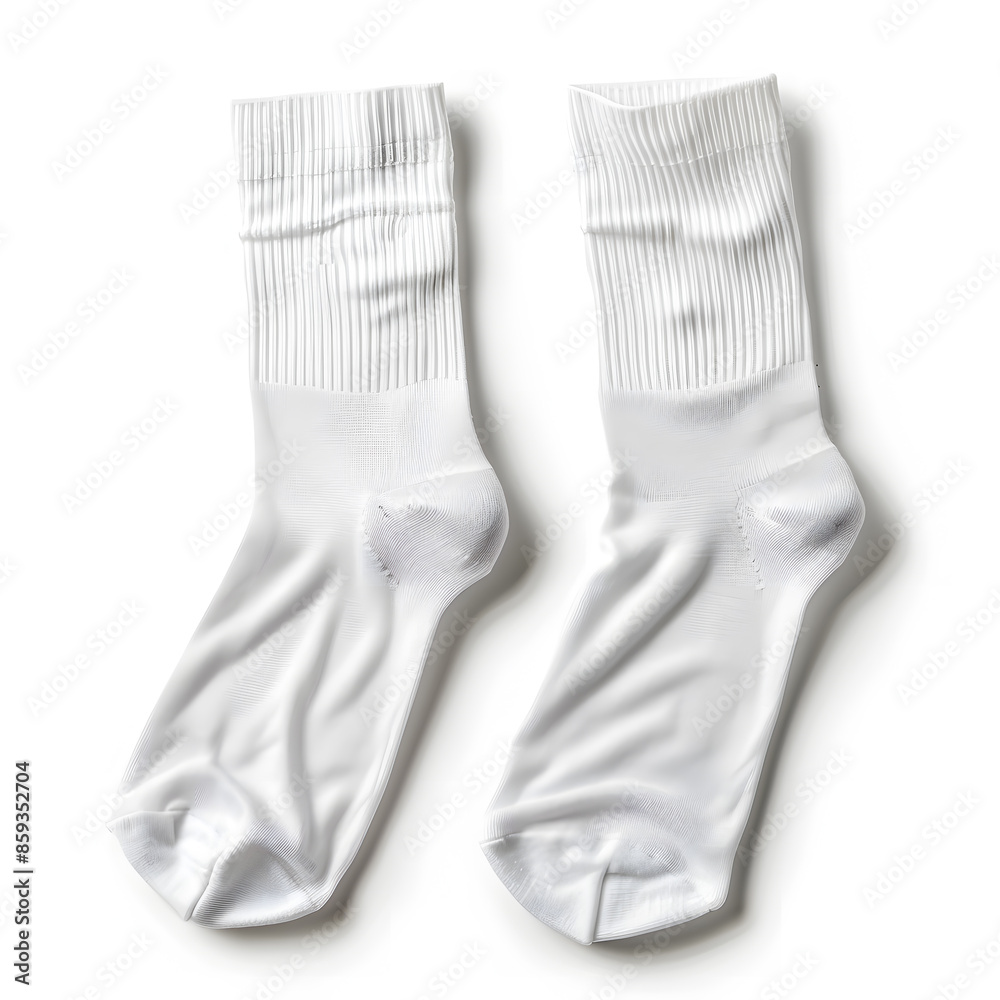 White sport socks mock up, top view, isolated white background White sport socks mock up, top view, isolated white background