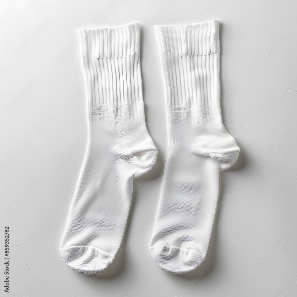 White sport socks mock up, top view, isolated white background White sport socks mock up, top view, isolated white background