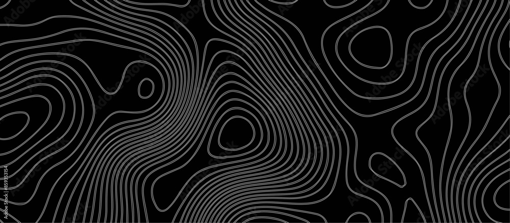 Abstract black background paper cut style with white wave curve line Luxury concept. Panorama view topography map contour background. Vector illustration. Line topography map contour background. Abstract black background paper cut style with white wave curve line Luxury concept. Panorama view topography map contour background. Vector illustration. Line topography map contour background.