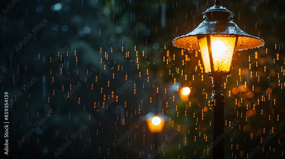 Raindrops illuminated by a street lamp during a downpour on a dark background Atmospheric natural texture : Generative AI Raindrops illuminated by a street lamp during a downpour on a dark background Atmospheric natural texture : Generative AI
