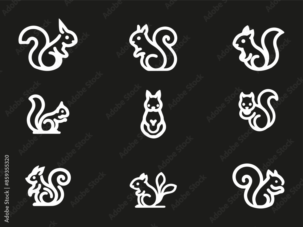 squirrel line art icons set. squirrel logo vector design squirrel line art icons set. squirrel logo vector design