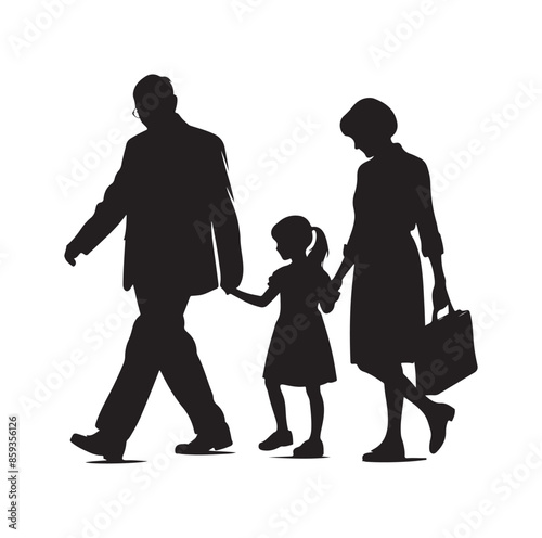 grandparents walking with granddaughter vector silhouette Illustration 