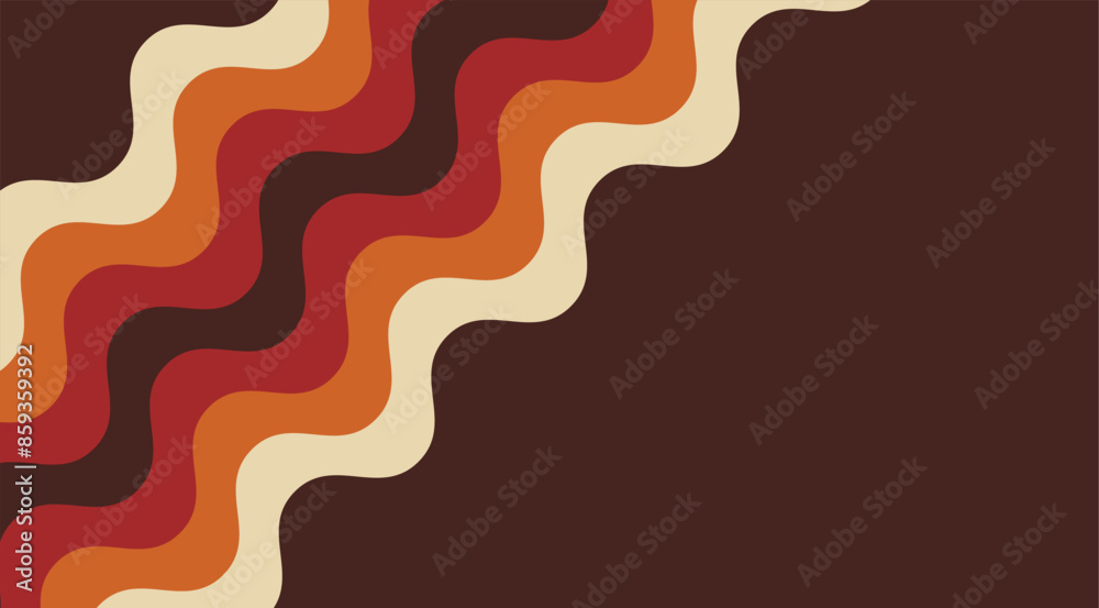 Naklejka premium 70s retro wavy lines background. Vintage colourful stripes banner, backdrop and wallpaper vector.retro vintage 70s style stripes background poster lines