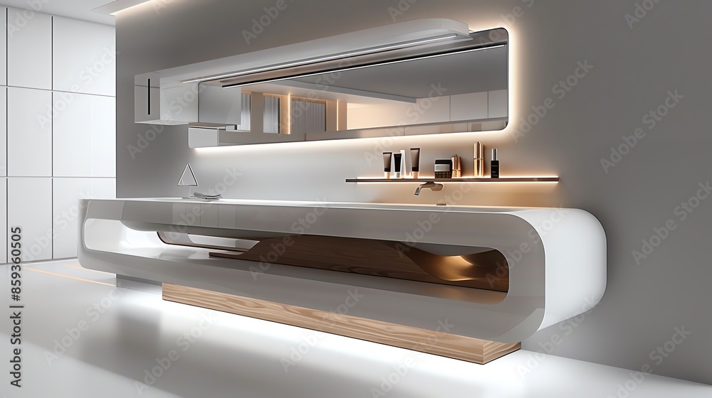 Ortegadesigned vanity with integrated lighting and clean lines, Furniture, Modern and practical beauty station Ortegadesigned vanity with integrated lighting and clean lines, Furniture, Modern and practical beauty station