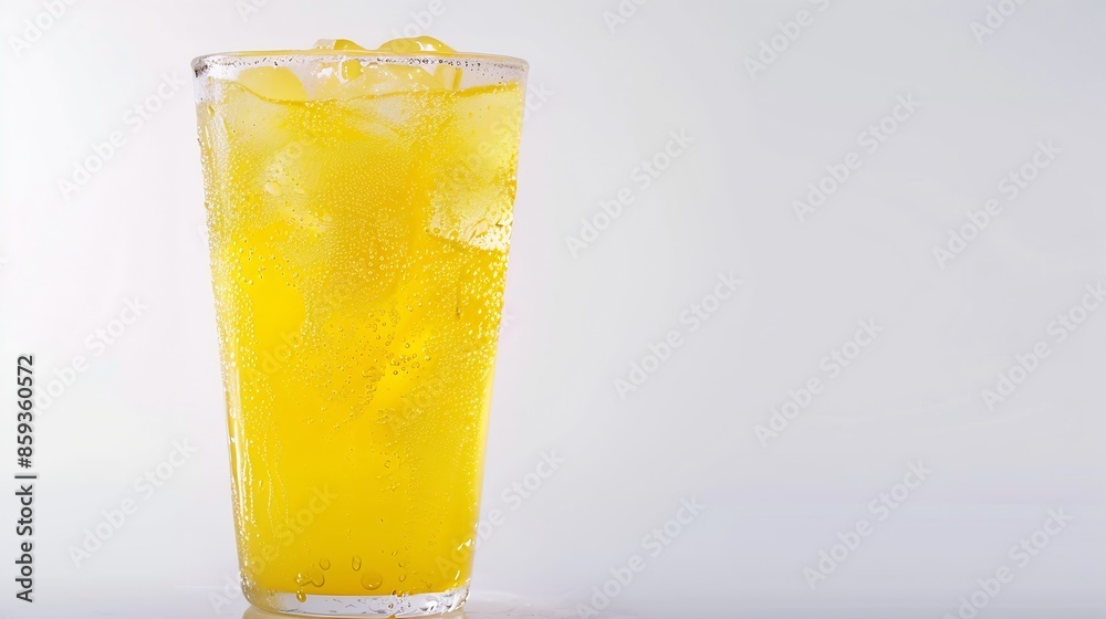 Glass of yellow soda soft drink isolated on white background Sweet fruit taste of pear apple vanilla or cream soda : Generative AI Glass of yellow soda soft drink isolated on white background Sweet fruit taste of pear apple vanilla or cream soda : Generative AI