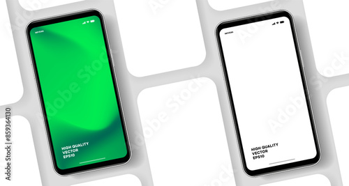 Realistic smartphone mockup. Mobile phone vector with isolated on white background. Device front view. 3D mobile phone with shadow. Realistic, high quality smart phone mockup for ui ux presentation.