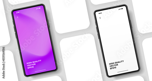 Realistic smartphone mockup. Mobile phone vector with isolated on white background. Device front view. 3D mobile phone with shadow. Realistic, high quality smart phone mockup for ui ux presentation.