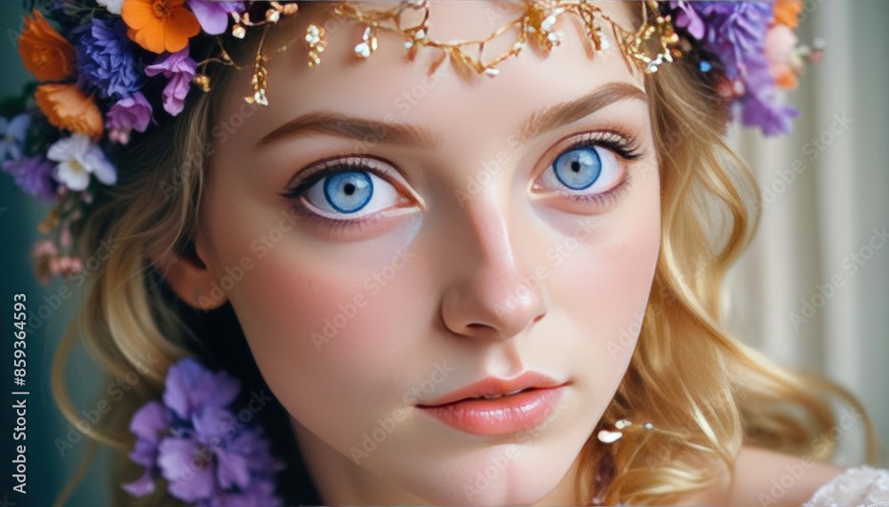 close-up photograph of a young woman artfully arranged floral close-up photograph of a young woman artfully arranged floral