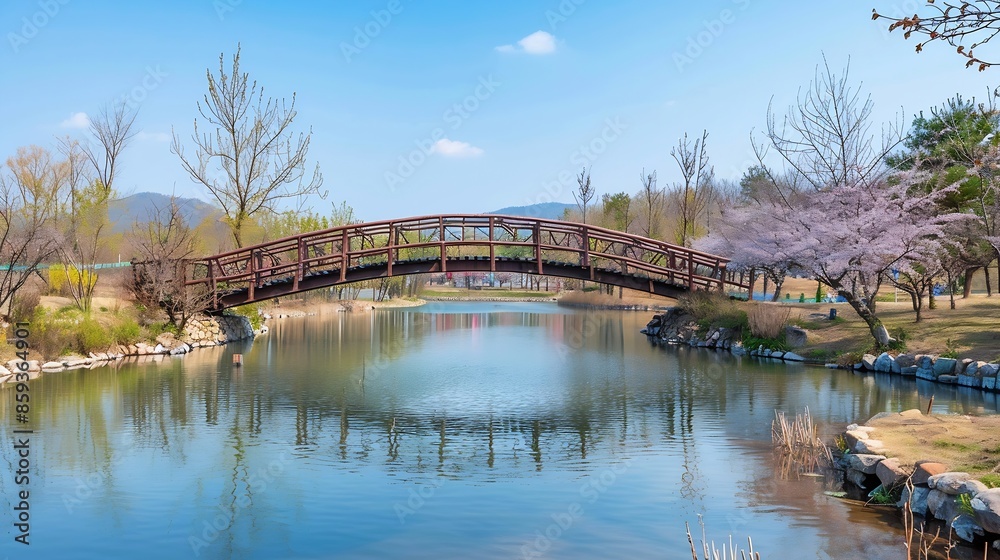 Obraz premium Misa Bridge and Namyangju Hangang river Park Sampae District at spring in korea : Generative AI