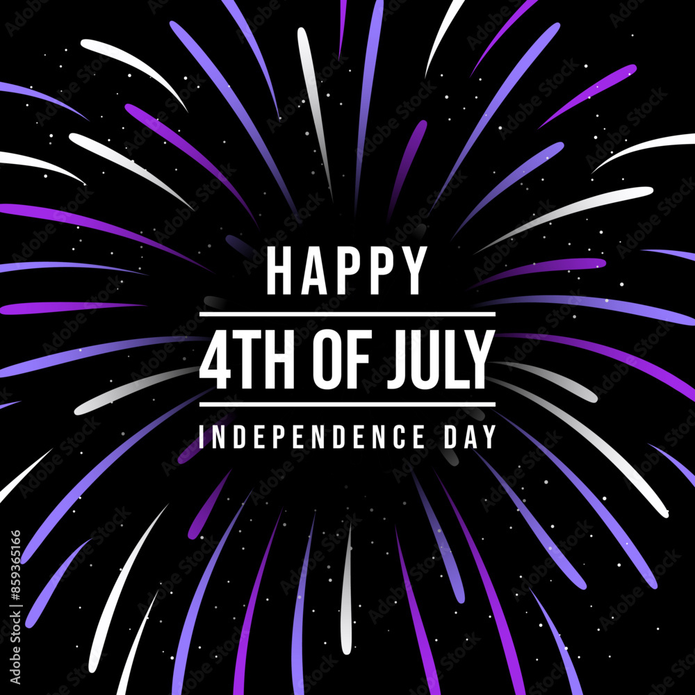 Fourth of July happy independence day horizontal banner. USA day celebration flyer with realistic dazzling display of fireworks.