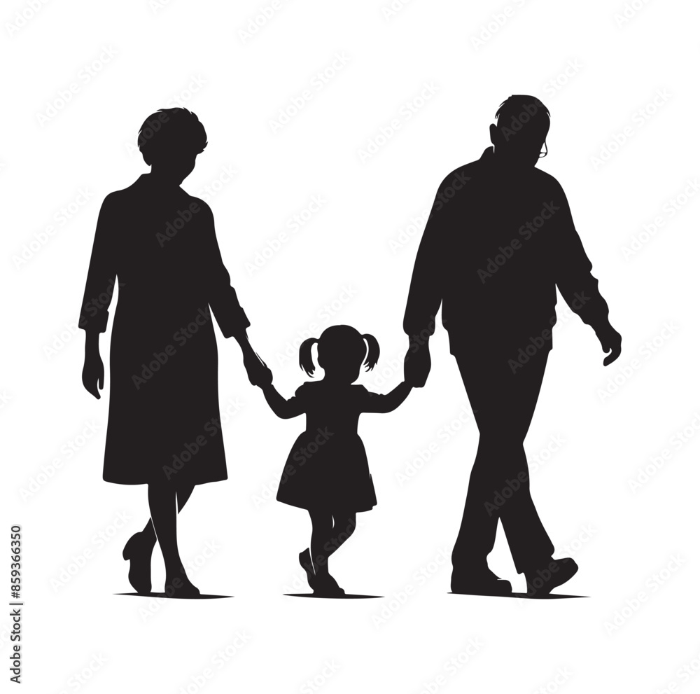 grandparents walking with granddaughter vector silhouette Illustration grandparents walking with granddaughter vector silhouette Illustration