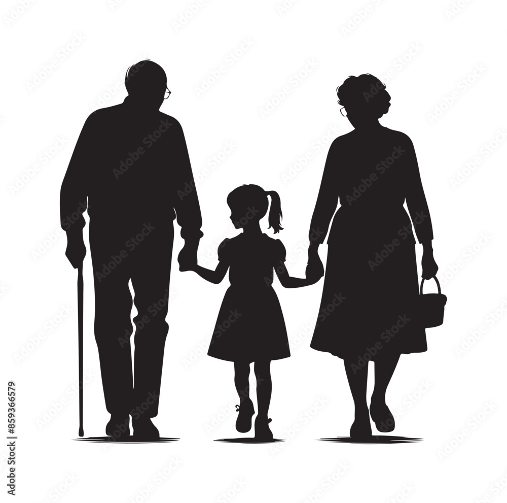 grandparents walking with granddaughter vector silhouette Illustration grandparents walking with granddaughter vector silhouette Illustration