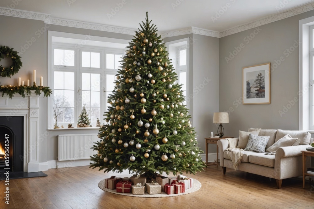 Christmas tree, unadorned and decorated Christmas tree, unadorned and decorated