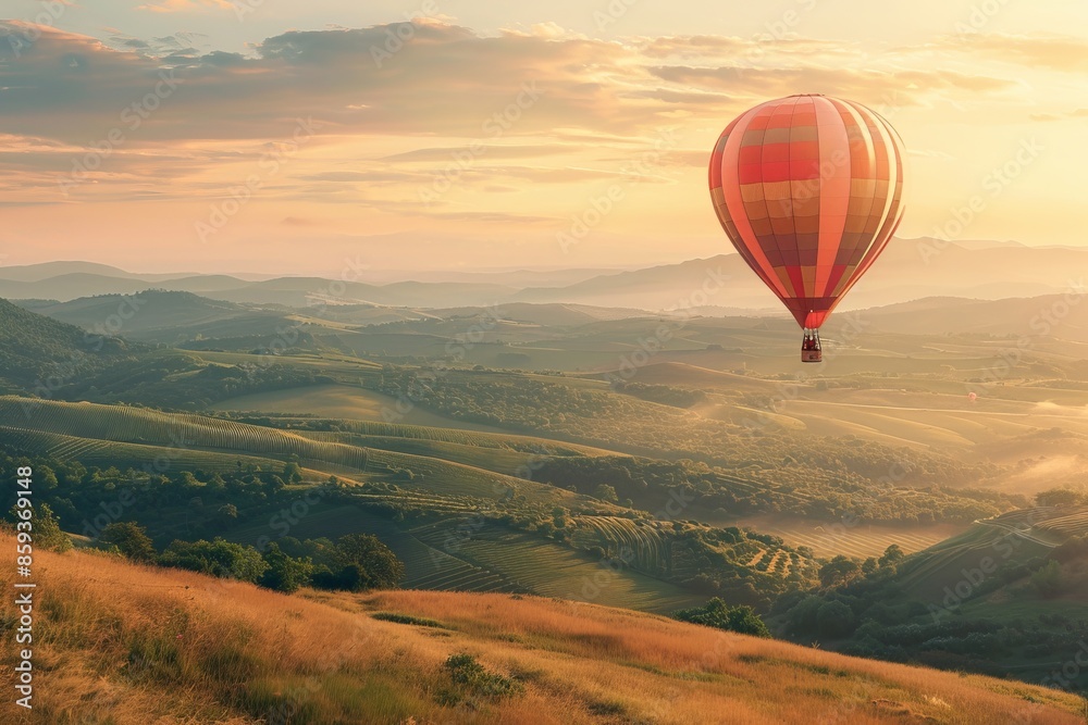 Family holiday in a colorful hot air balloon.