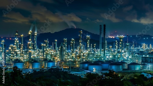 Wallpaper Mural Oil and gas industrial refinery at twilight Oil refinery and Petrochemical plant pipeline steel Refinery factory oil storage tank and pipeline steel at night : Generative AI Torontodigital.ca