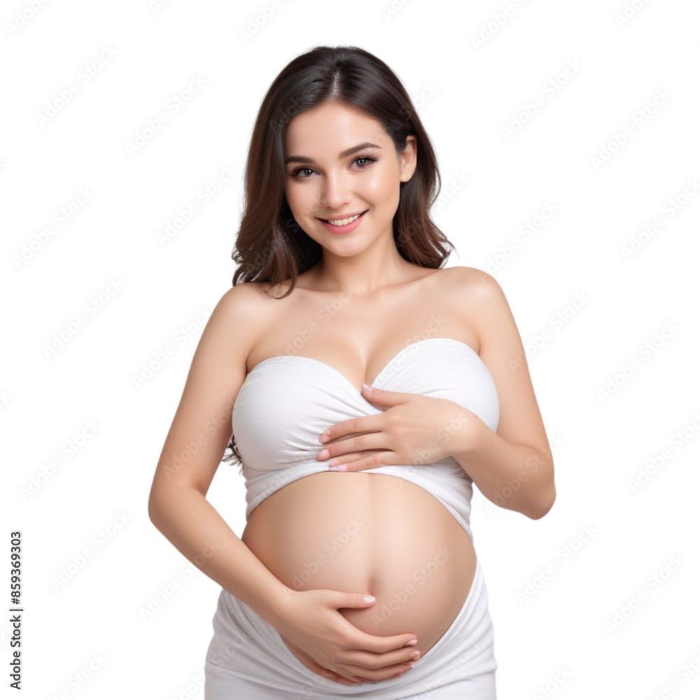 Happy young Asian pregnant woman on Isolated transparent background png. generated with AI Happy young Asian pregnant woman on Isolated transparent background png. generated with AI