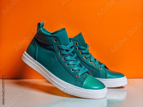 Pair of sneakers shoes in a Minimal Studio Background
