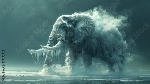 Icy brinicle forms beneath the ice as an Elephant gracefully moves on the ocean floor. Mimicking Behr color trends. photo