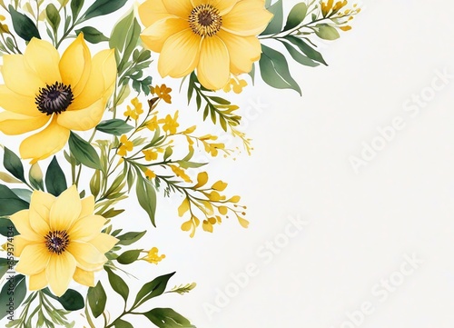 Fototapeta Naklejka Na Ścianę i Meble -  A watercolor painting of yellow floral and leaves