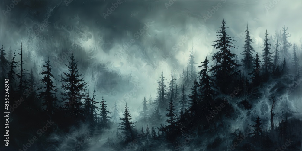 Enigmatic Forest Under a Veil of Fog Enigmatic Forest Under a Veil of Fog