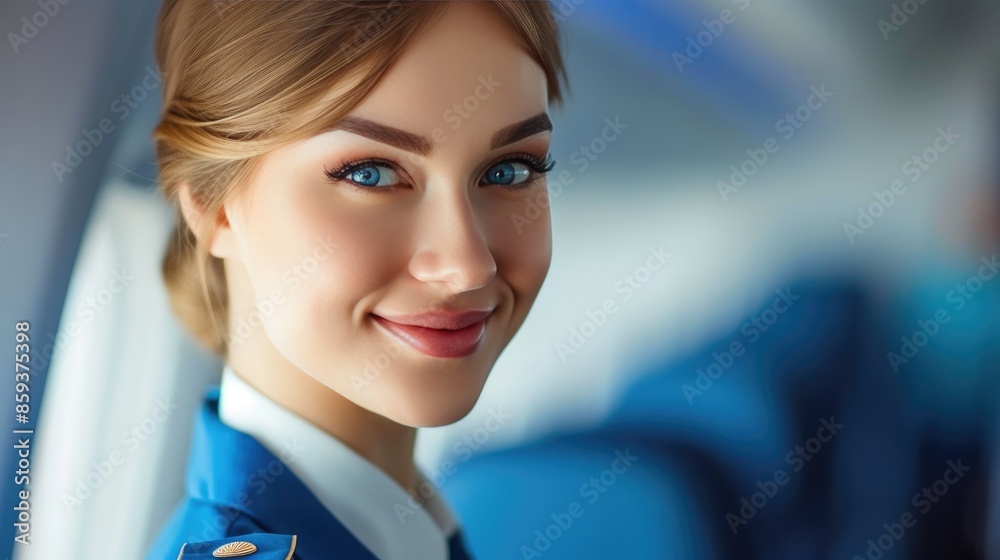 Fototapeta premium Elegance in the Air: Graceful Flight Attendant