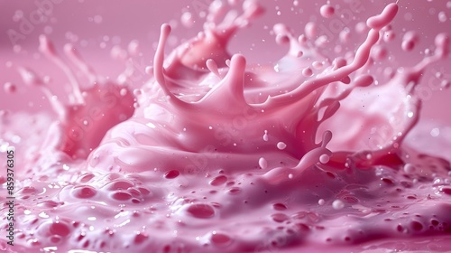 A high-energy splash of pink liquid with droplets dynamically frozen in mid-air, conveying a sense of impact and excitement through vivid and detailed liquid patterns.