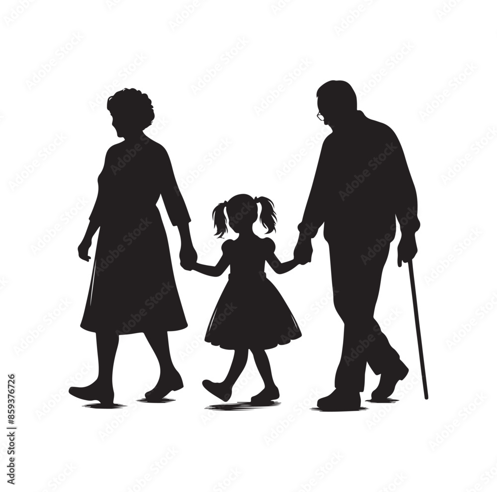 grandparents walking with granddaughter vector silhouette Illustration grandparents walking with granddaughter vector silhouette Illustration
