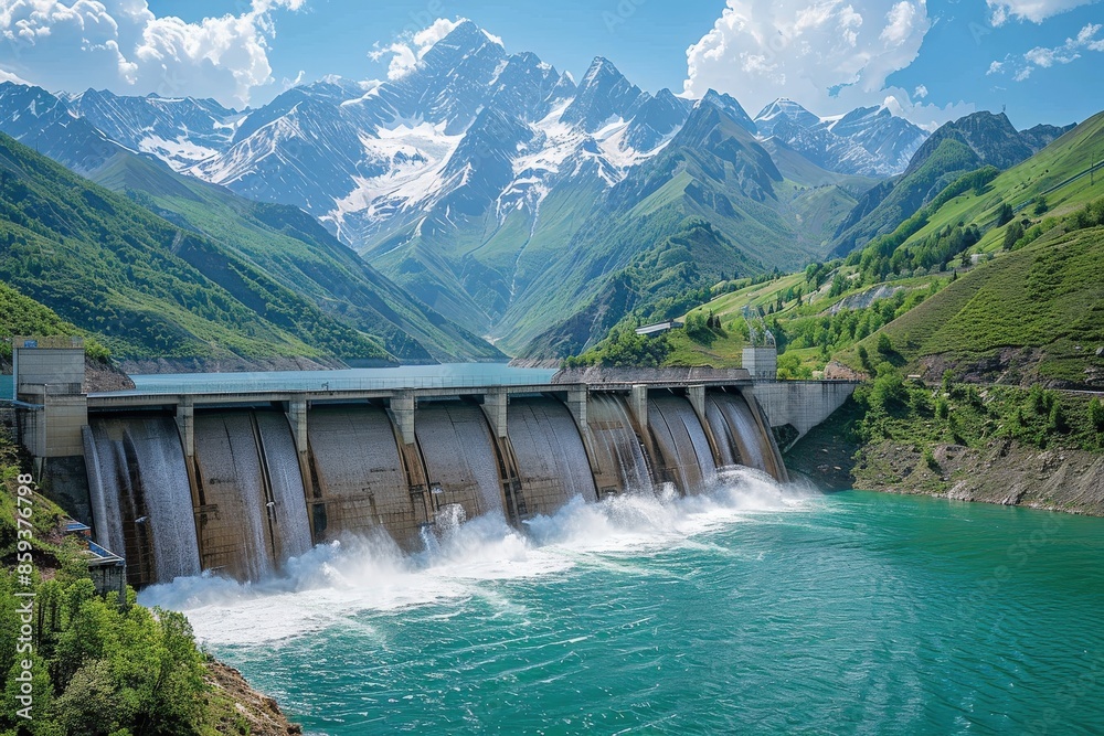 Clipart illustration of a hydroelectric dam in a mountainous region producing electricity, showcasing hydroelectric power as a significant source of renewable energy Renewable energy, Hydroelectric Clipart illustration of a hydroelectric dam in a mountainous region producing electricity, showcasing hydroelectric power as a significant source of renewable energy Renewable energy, Hydroelectric