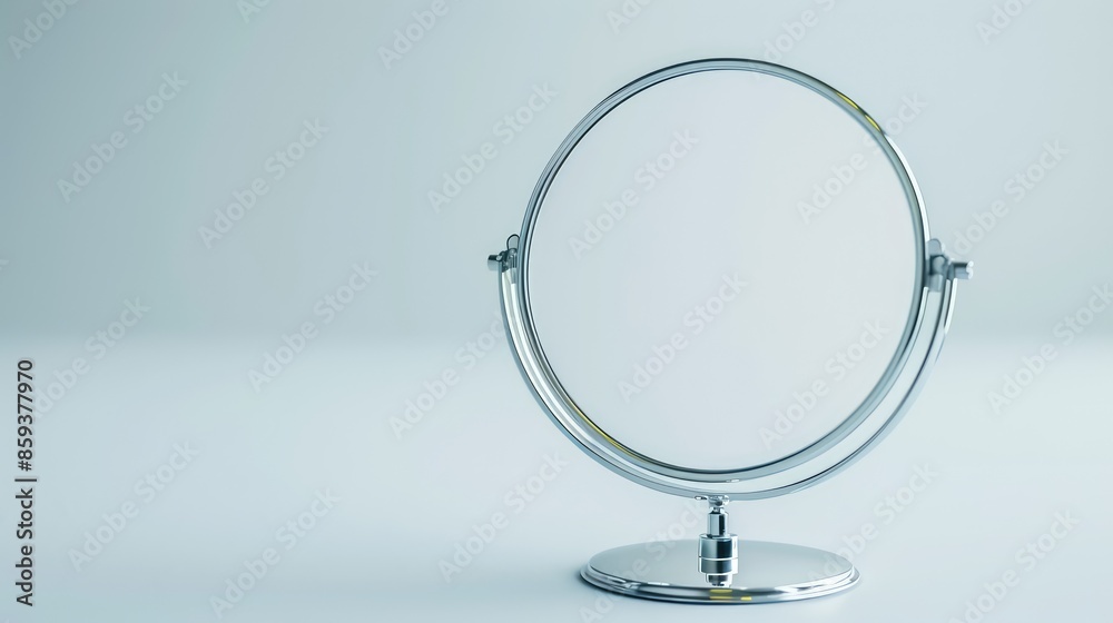 Fototapeta premium Round makeup mirror on a white background. AI generated.