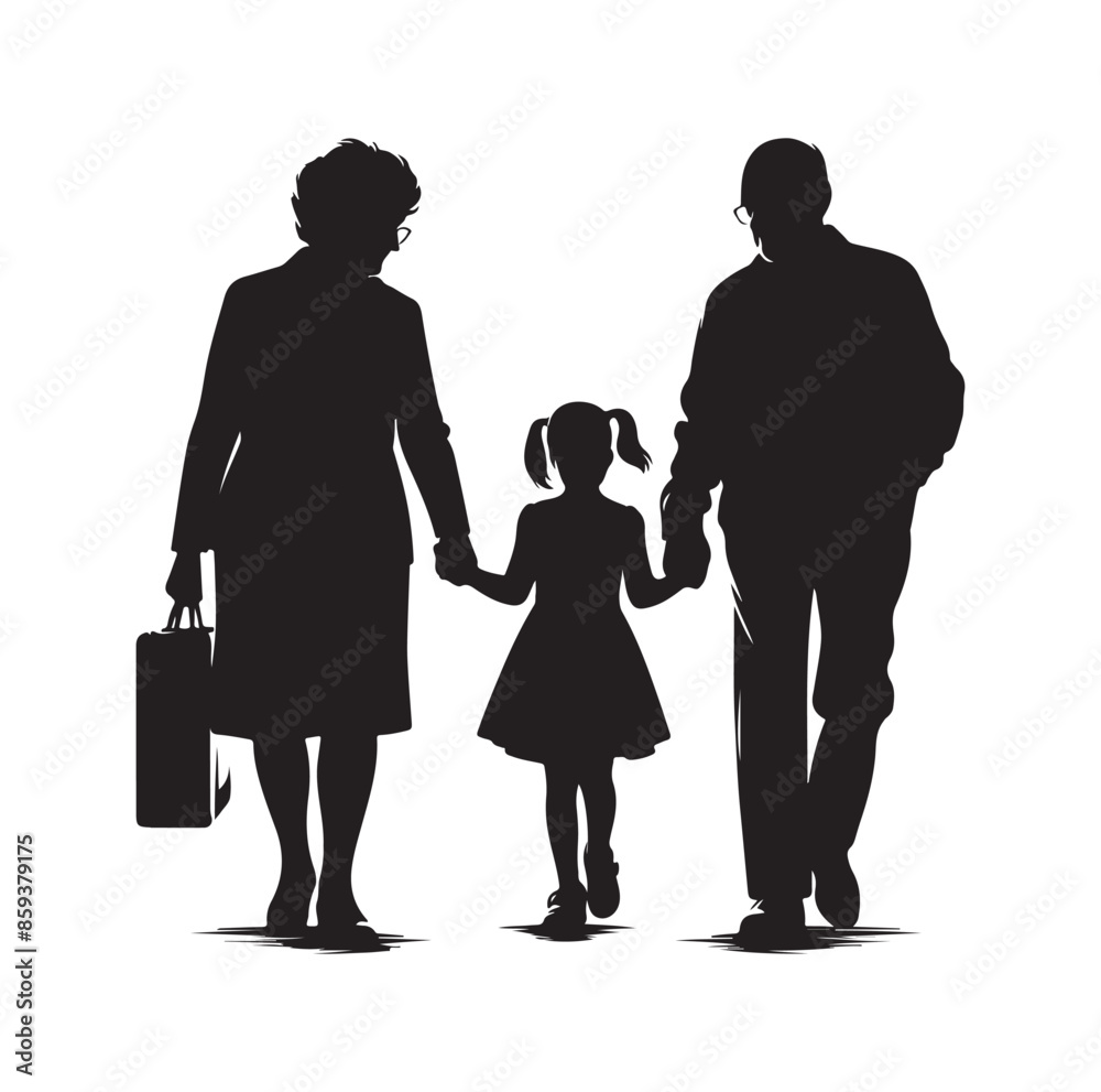 grandparents walking with granddaughter vector silhouette Illustration grandparents walking with granddaughter vector silhouette Illustration
