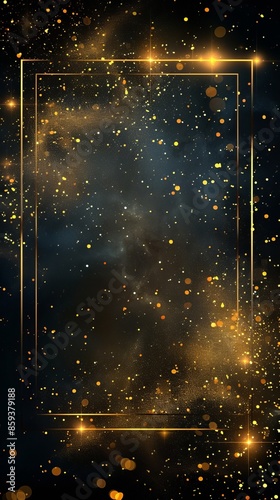 A frame of gold with a lot of sparkles on black background